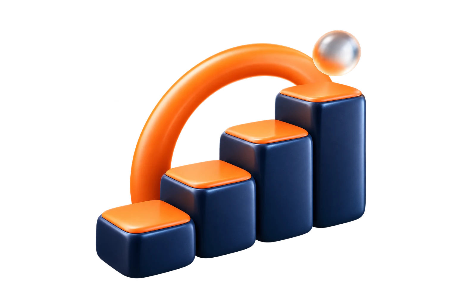 Dunkelblaue Säulen mit orangefarbenen Oberseiten als Illustration zur Projektrentabilität.